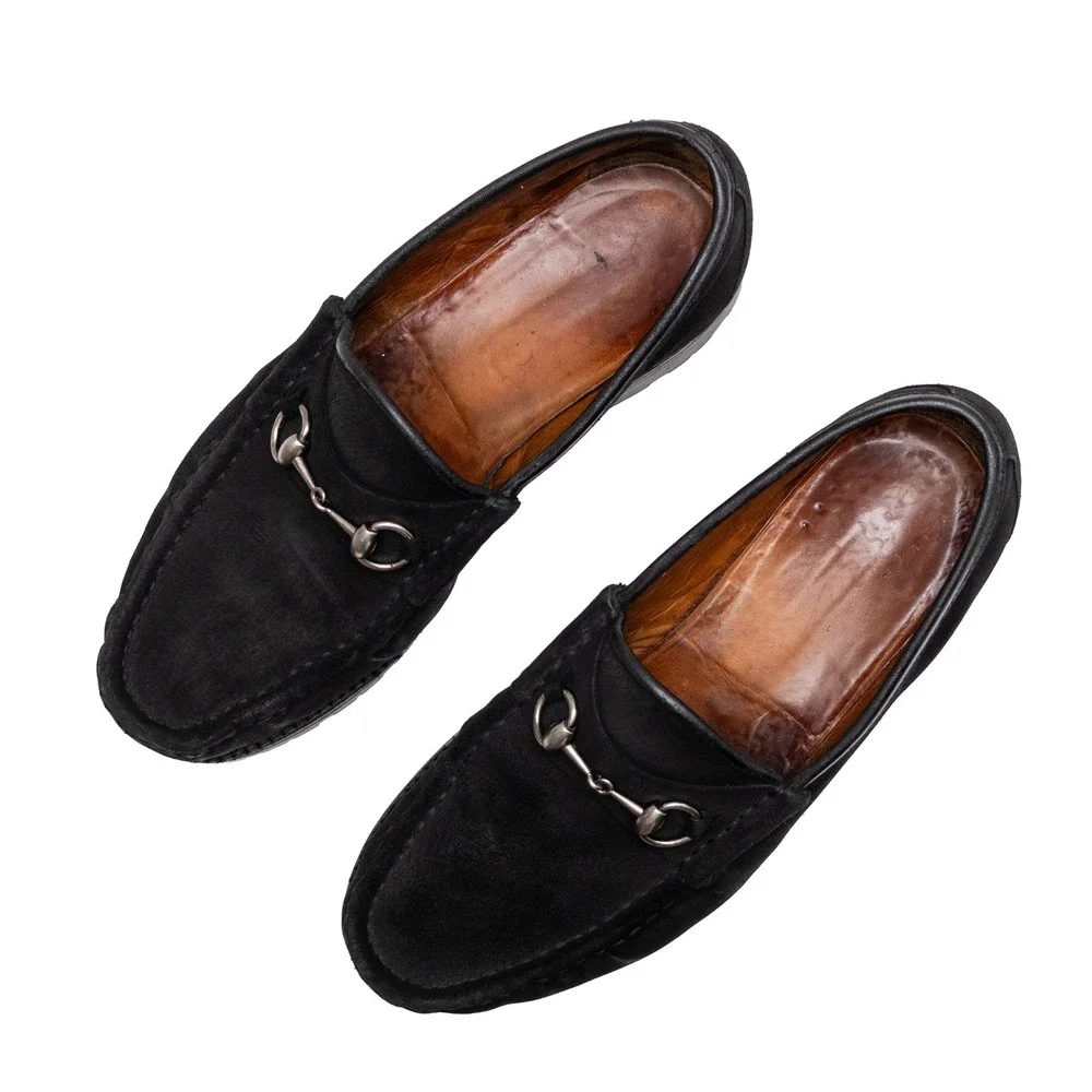 Gucci Mens Black Suede Horsebit Lug Sole Loafers Size UK 10 D Made in Italy